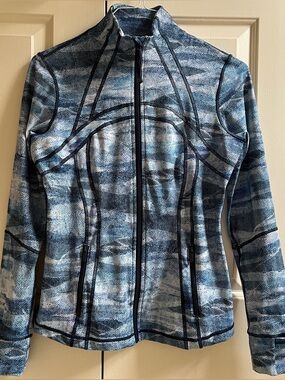 🍒LULULEMON sz 10 DEFINE Jacket MESH SCAPE Navy Blue/White *LUXTREME
